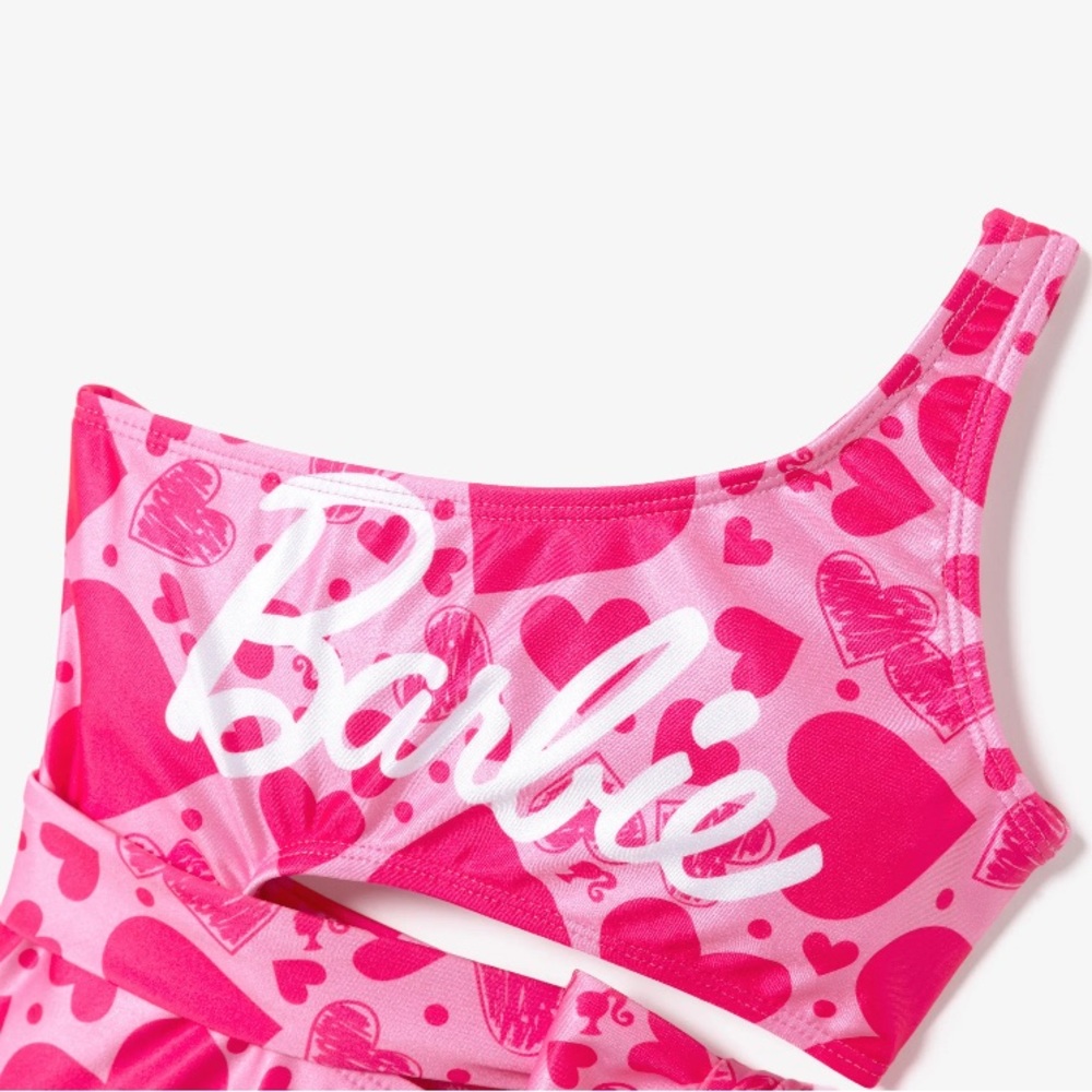 Women Barbie Heart-shaped Hot Pink Heart One-Shoulder Swimsuit - Picture 9 of 9